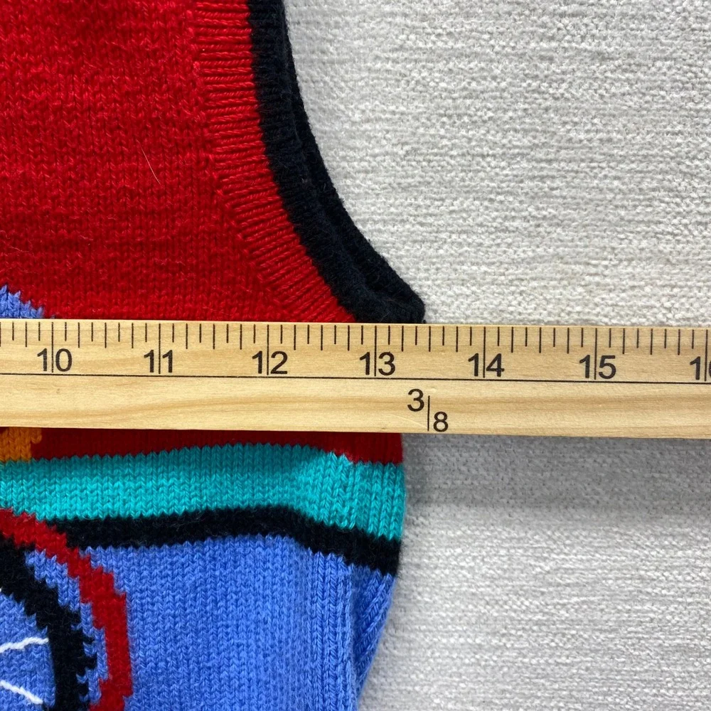 Chez Ami Bicycle Knit Sweater Vest Kids Size S Red Blue Colorblock V-Neck F5-835